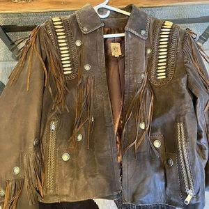 Tribe America leather Jacket with Fringe. XL